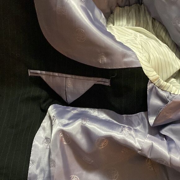 Sean john fine tailored mens 3 button blazer black pinstripe 44S sport coat wool - Picture 7 of 14